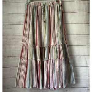 John Mark Boho Multicolor Striped Maxi Skirt Tiered Gauzy Cotton Size M
